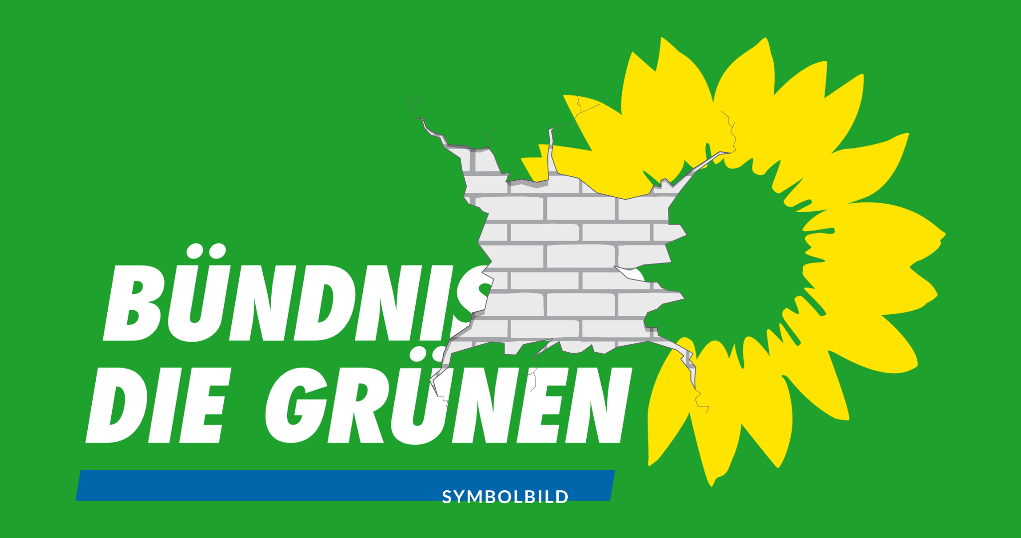 Das Bild zeigt das Logo der politischen Partei „Bündnis 90/Die Grünen“ in Deutschland. Das Logo bröckelt, es ist eine weiße Ziegelmauer mit Rissen abgebildet. SYMBOLBILD Rücktritt der Grünen Parteiführung nach Wahlniederlagen in Ostdeutschland