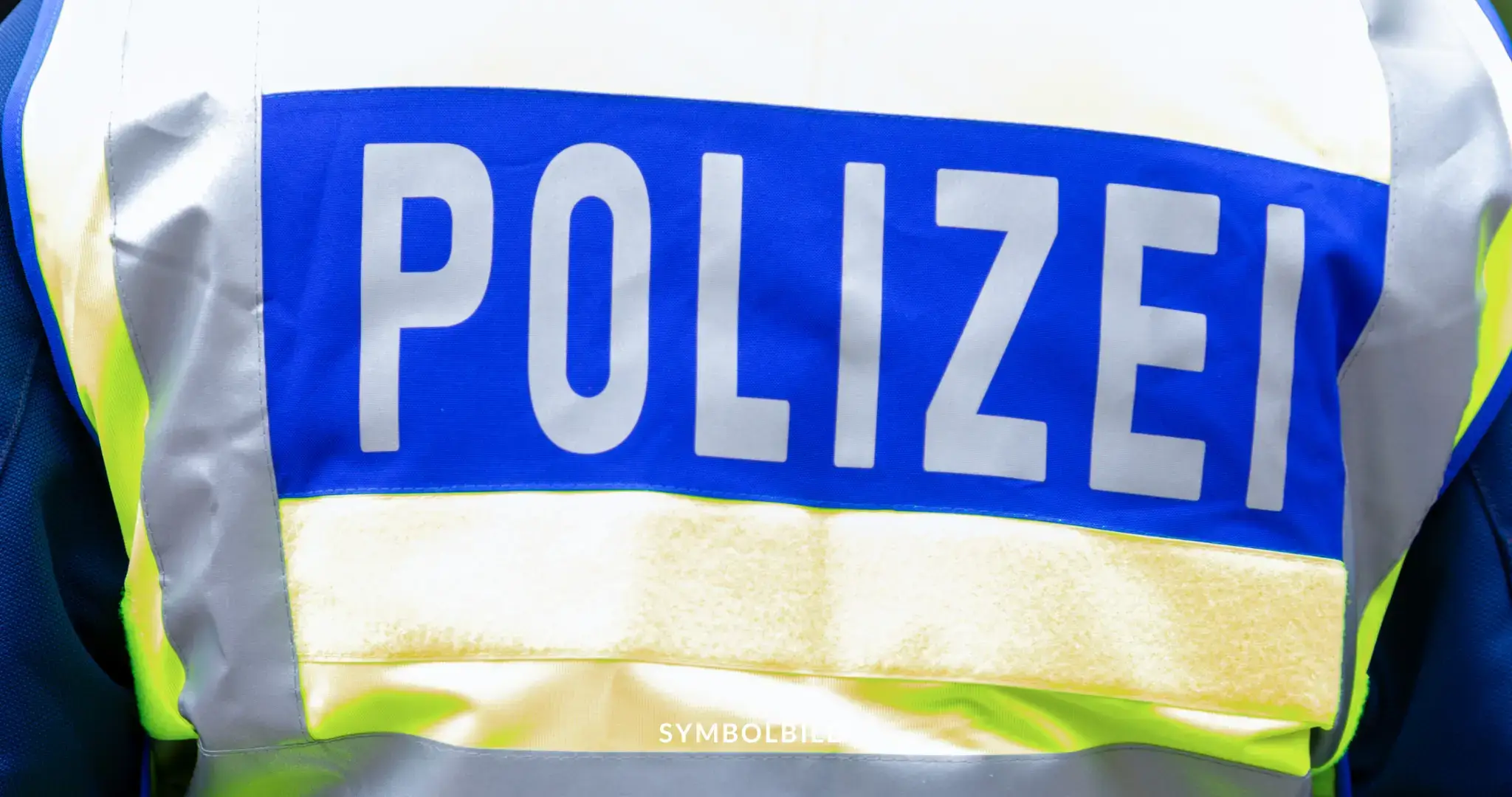 Das Bild zeigt den Rücken eines Polizisten, der eine reflektierende Weste trägt. Auf der Weste steht in großen, weißen Buchstaben auf einem blauen Hintergrund das Wort "POLIZEI". Die Weste hat reflektierende Streifen, die für Sichtbarkeit sorgen. Symbolbild Eisenach 35-Jährige getötet, Tatverdächtiger in Haft